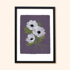 Purple Floral Botanical Art Print - White Anemone