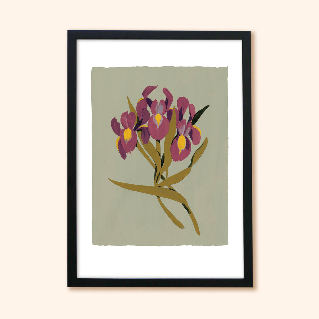 Green Iris Floral Botanical Art Print