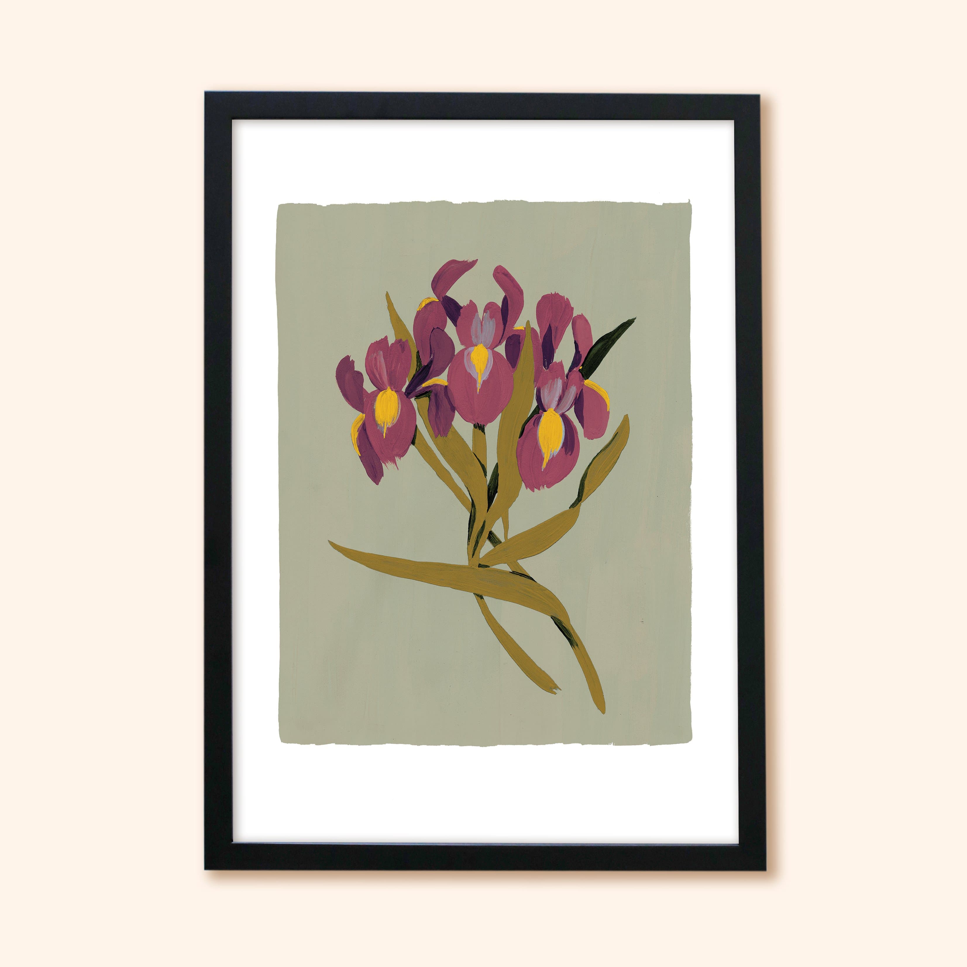 Green Iris Floral Botanical Art Print