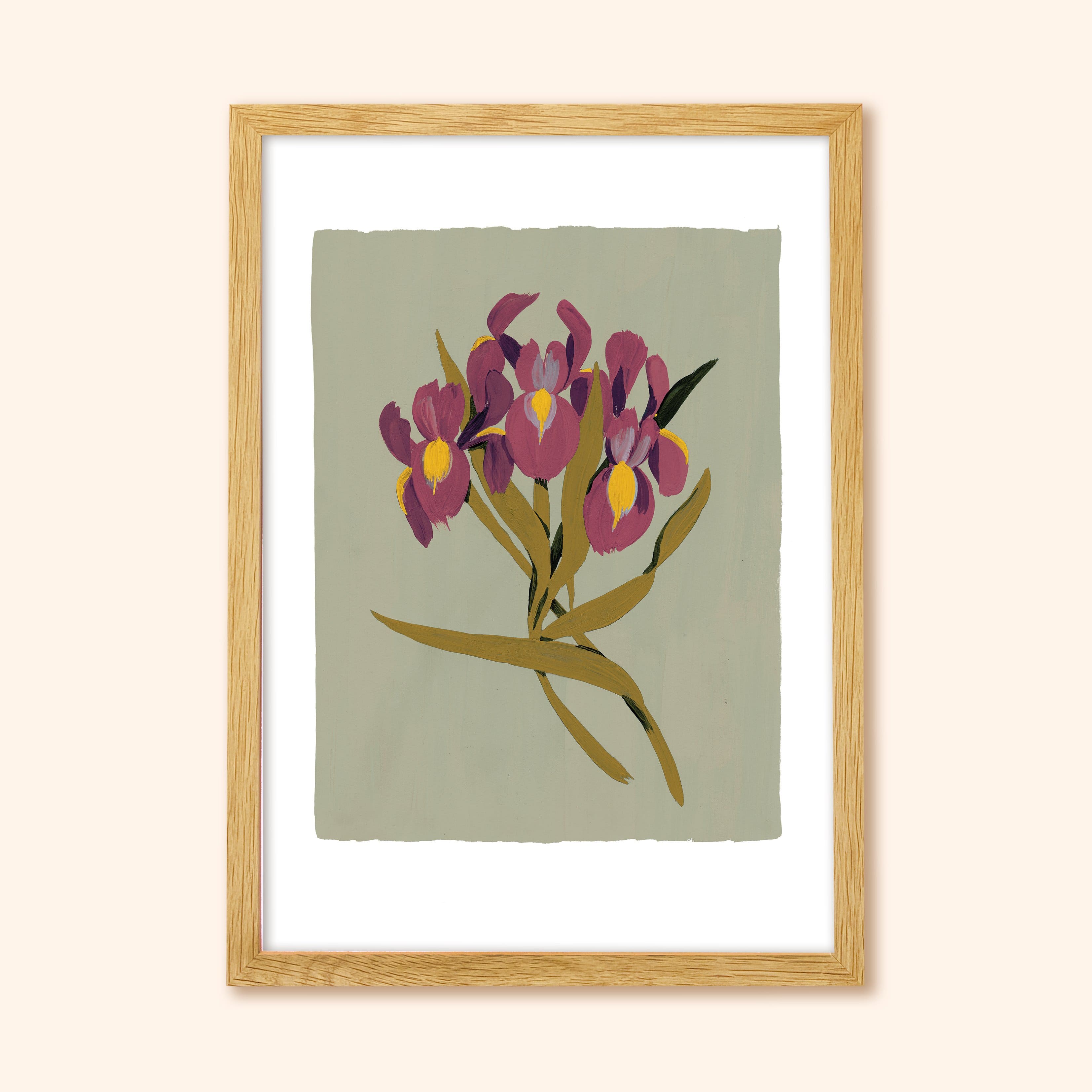 Green Iris Floral Botanical Art Print