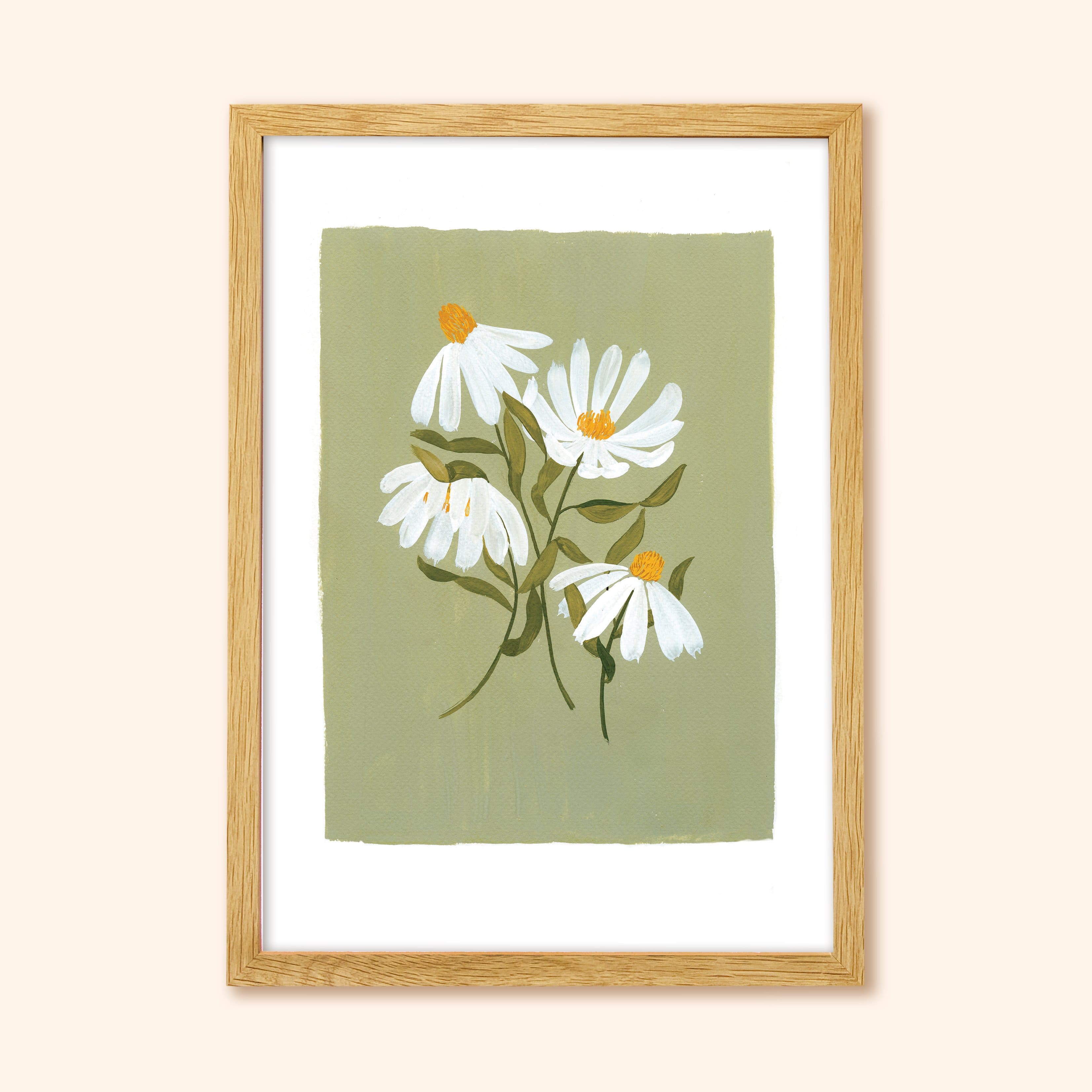 Green Floral Botanical Art Print - Coneflower