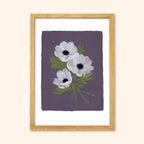 Purple Floral Botanical Art Print - White Anemone