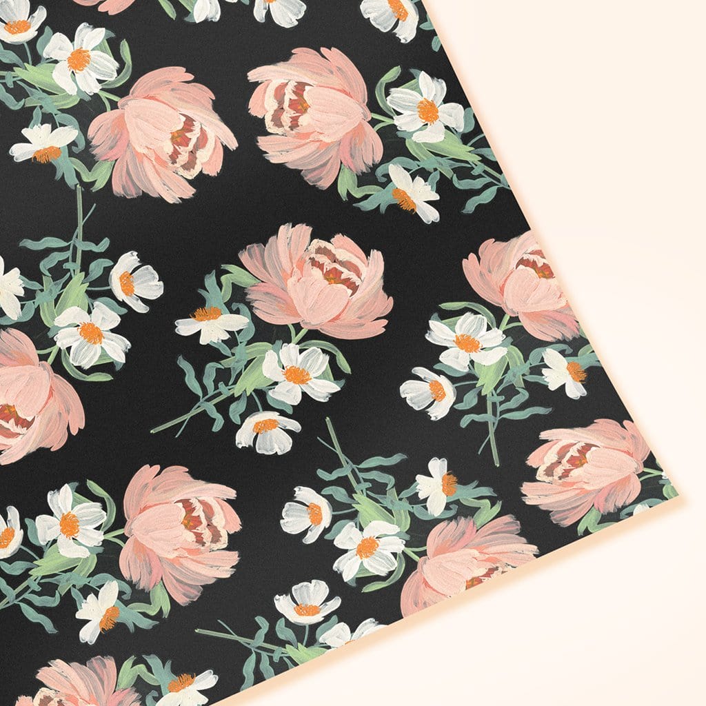 Peony Patterned Floral Wrapping Paper Sheet
