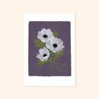 Purple Floral Botanical Art Print - White Anemone