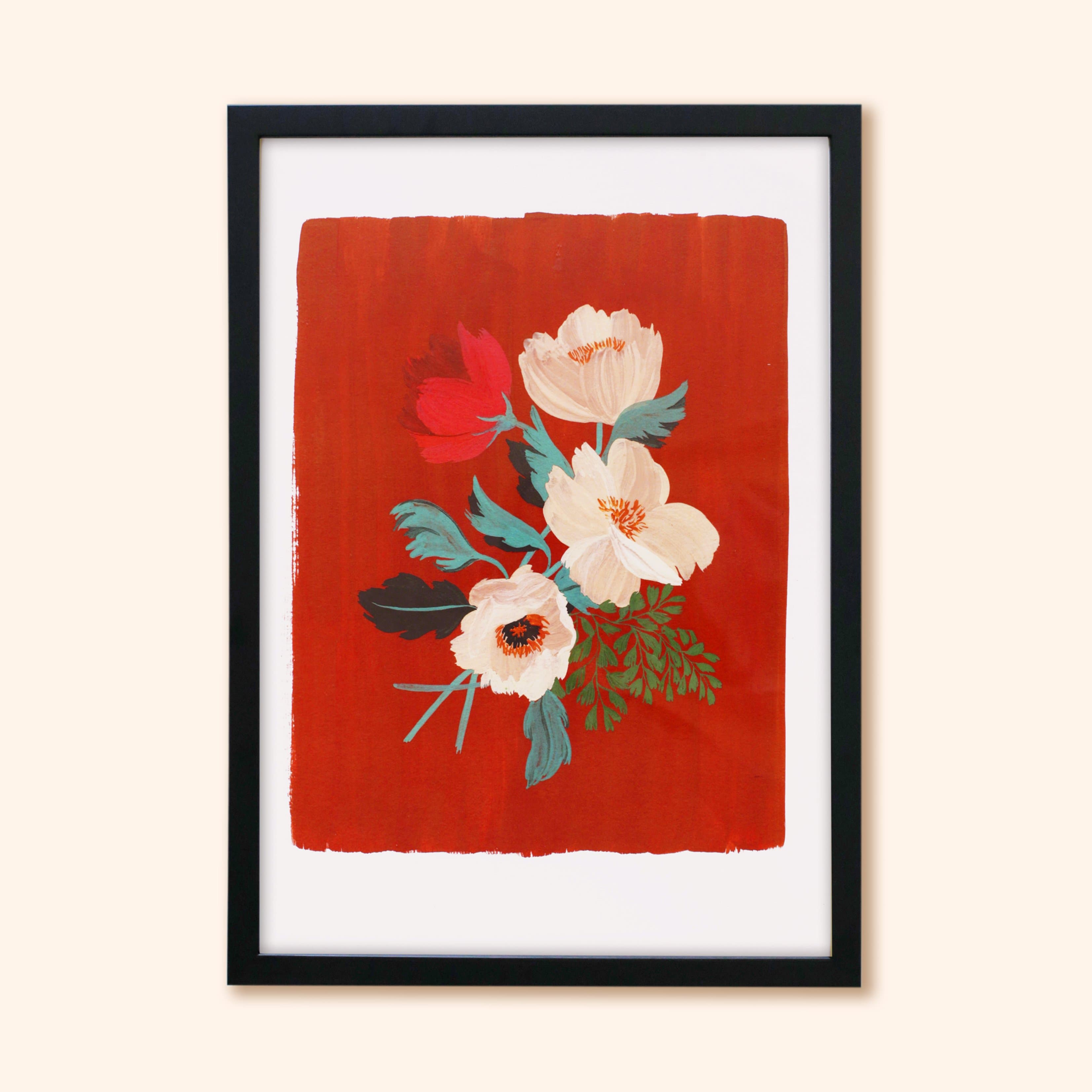 Red Floral Botanical Art Print - Anemone