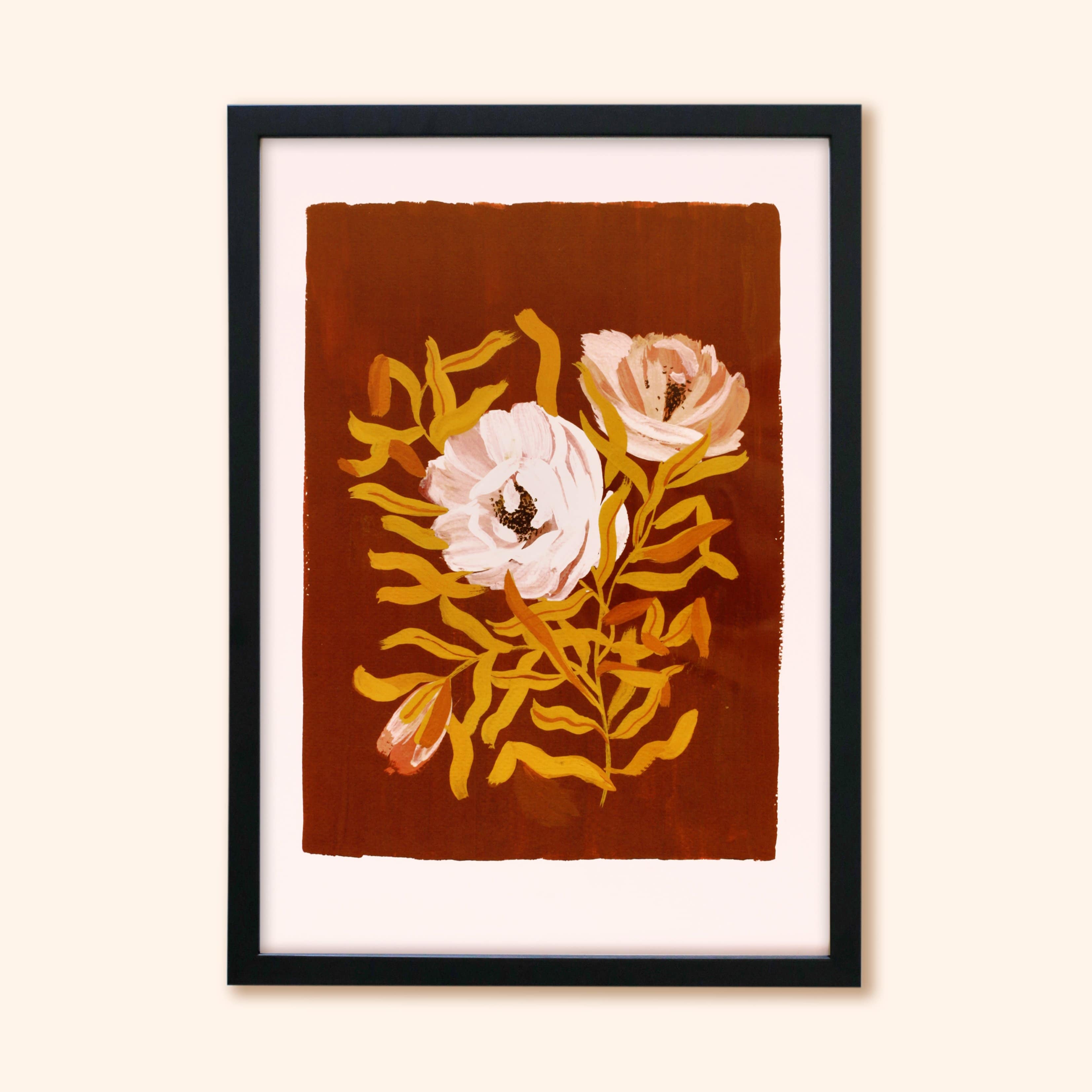 Brown Floral Botanical Art Print - Rosa