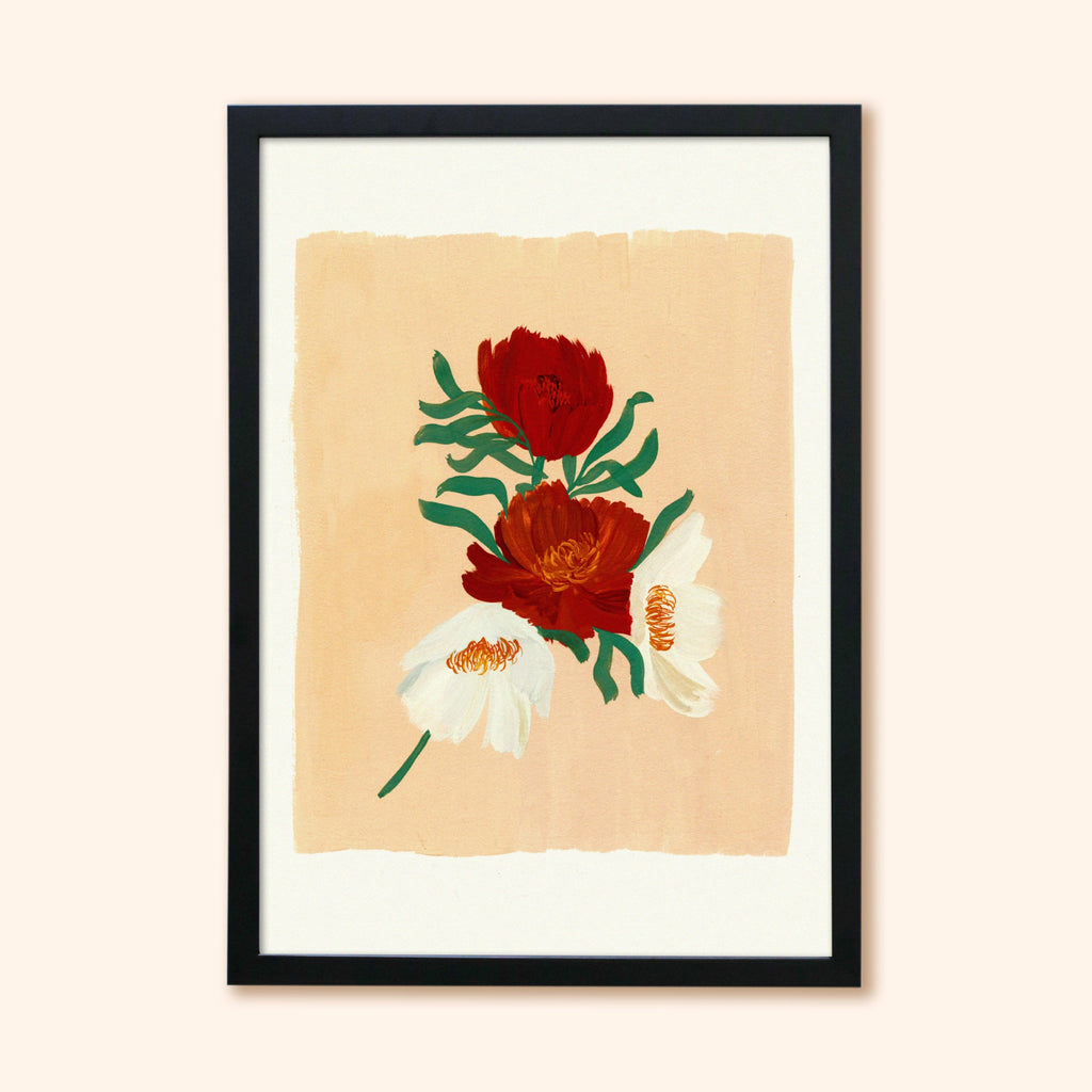 Beige Floral Botanical Art Print - Cosmos