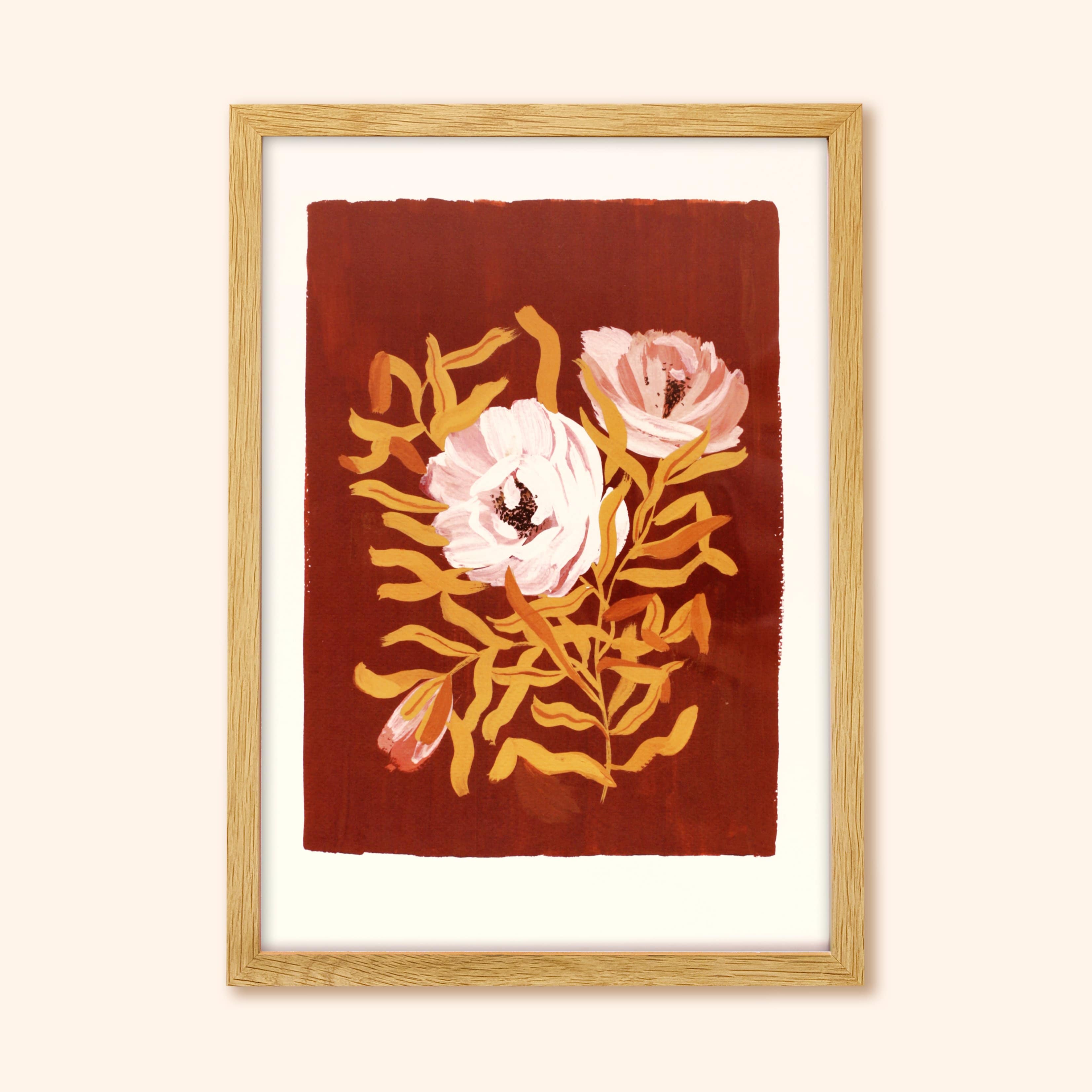 Brown Floral Botanical Art Print - Rosa