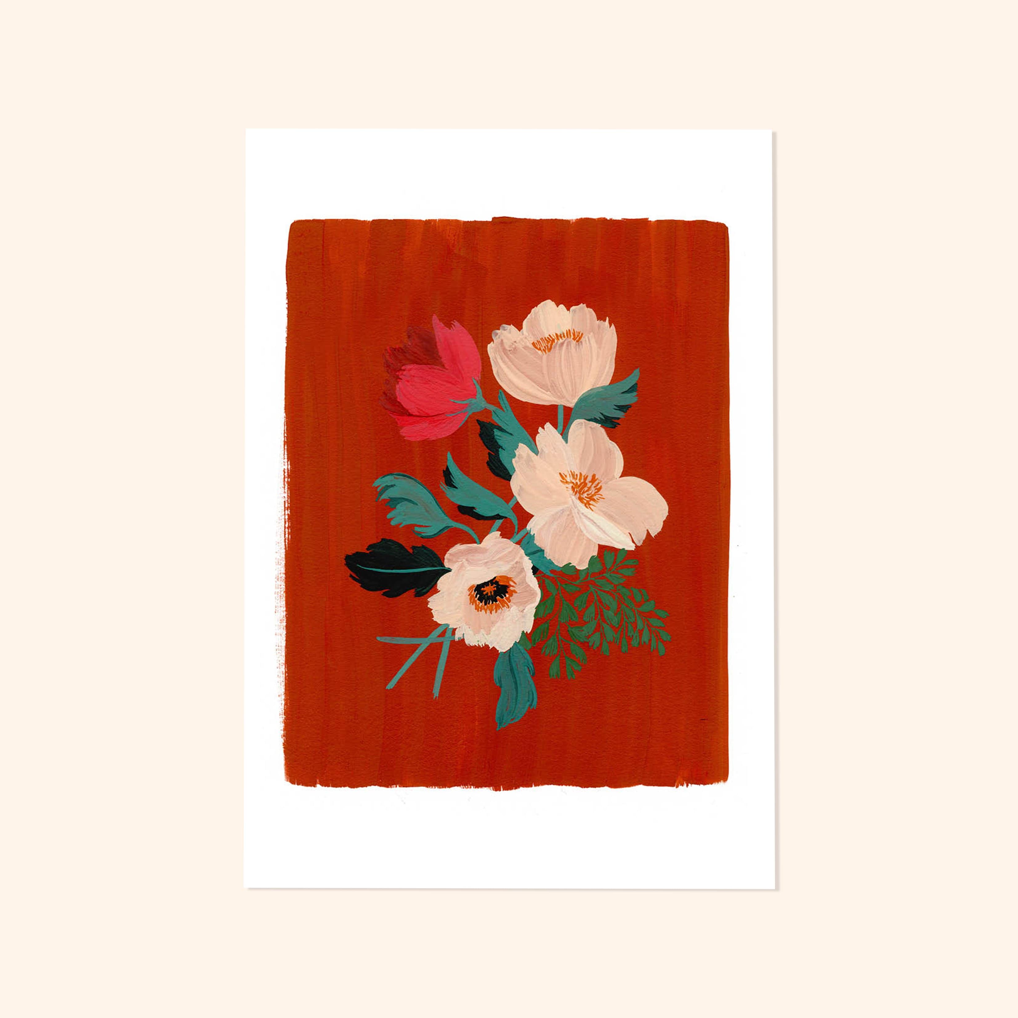 Red Floral Botanical Art Print - Anemone