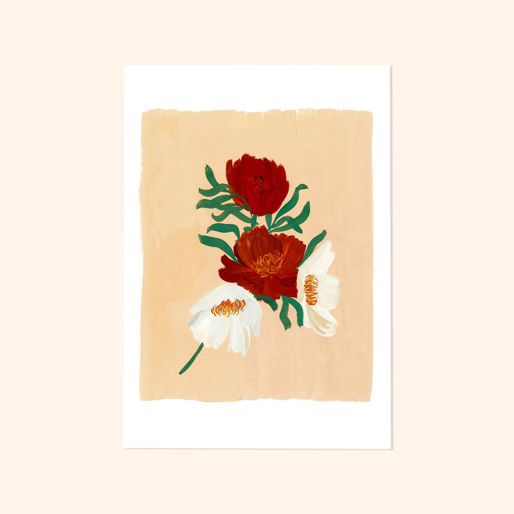 Beige Floral Botanical Art Print - Cosmos