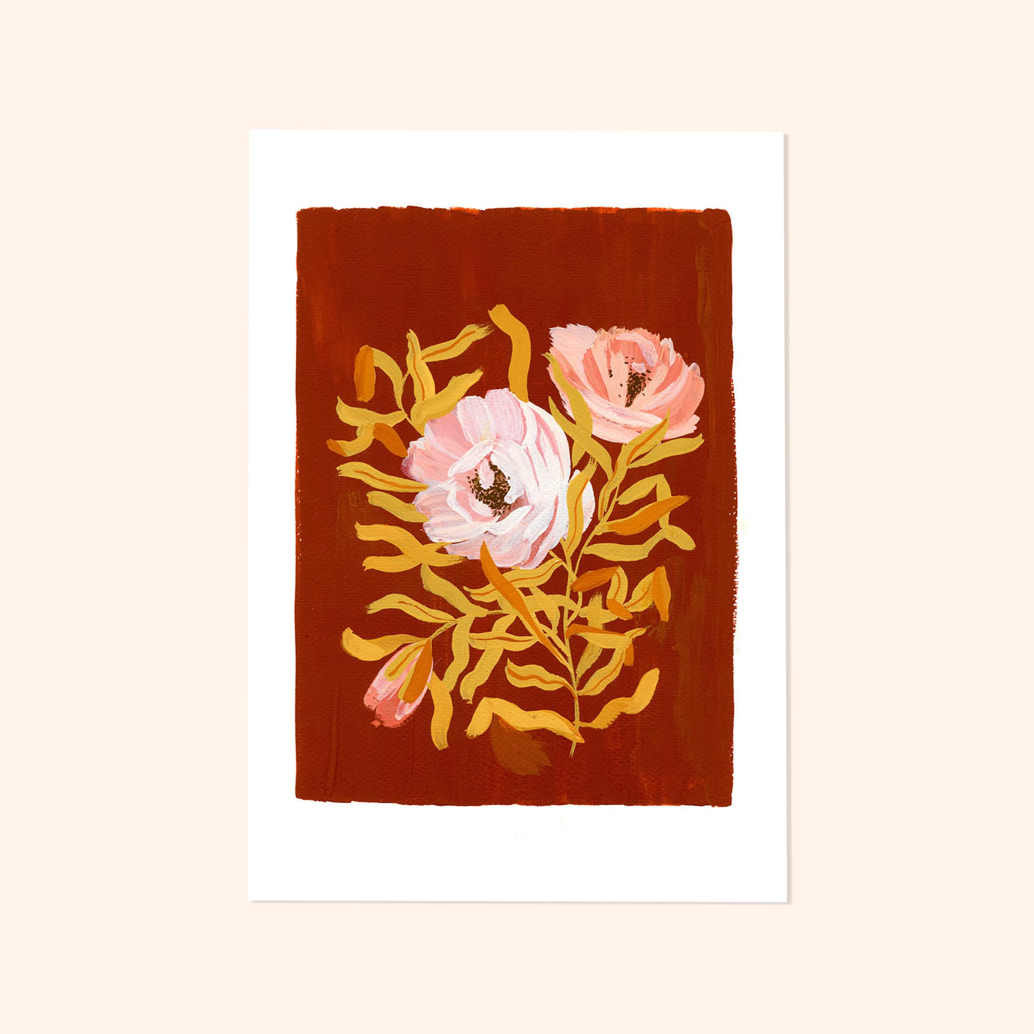 Brown Floral Botanical Art Print - Rosa