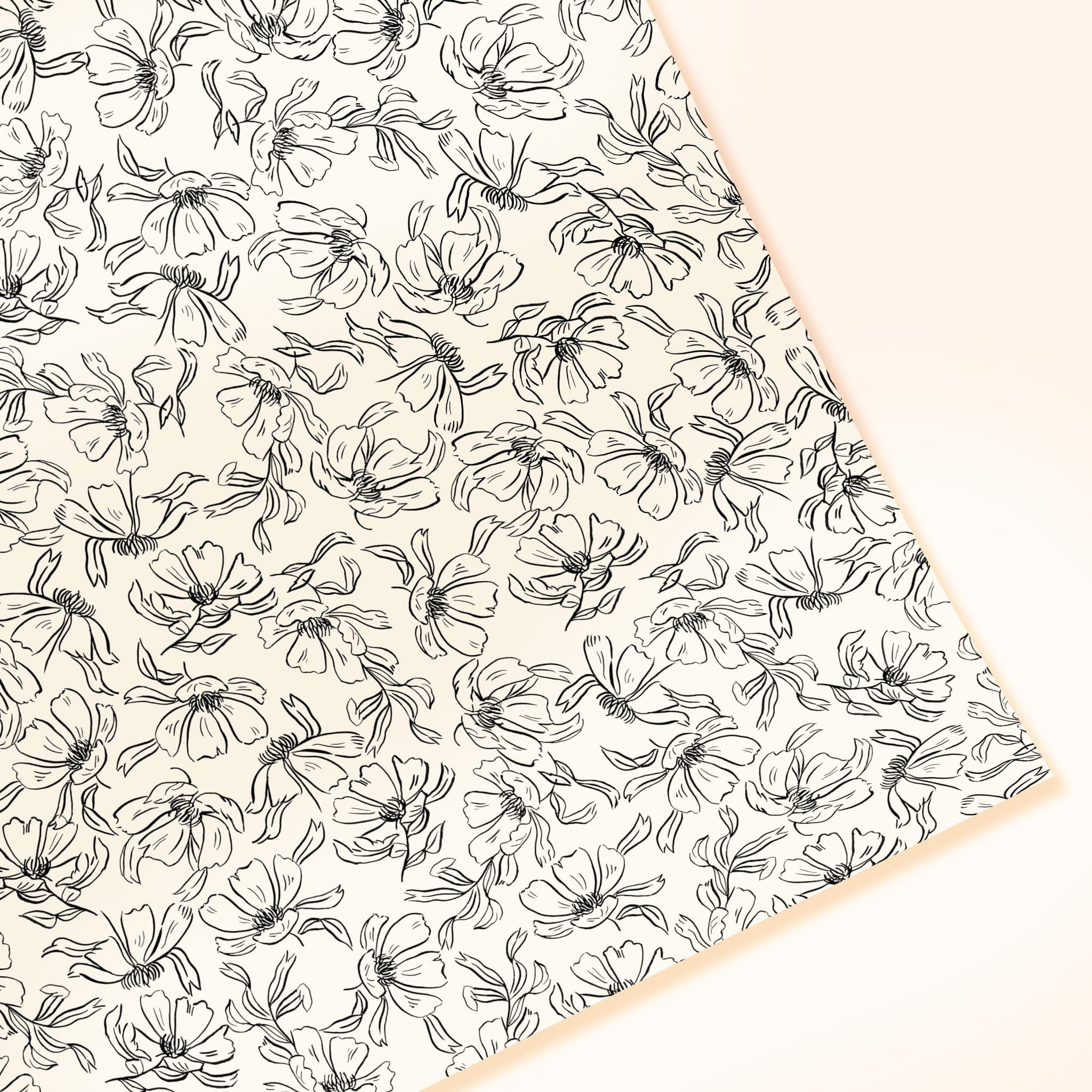 Black Floral Wrapping Paper Sheet