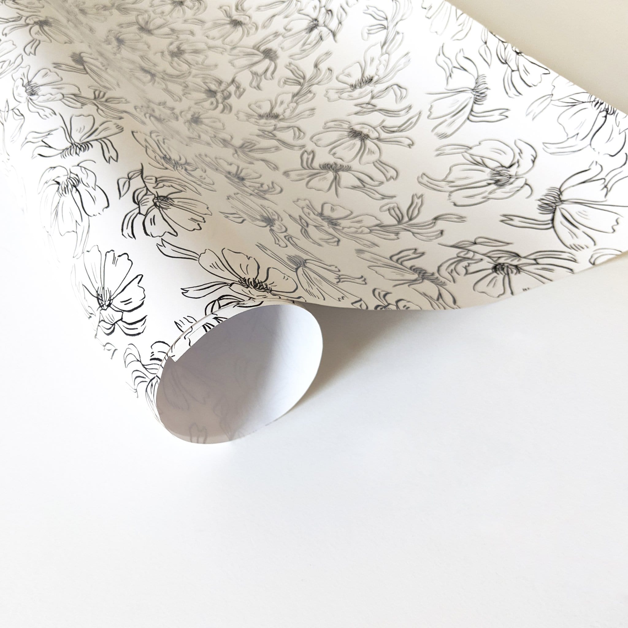 Black Floral Wrapping Paper Sheet