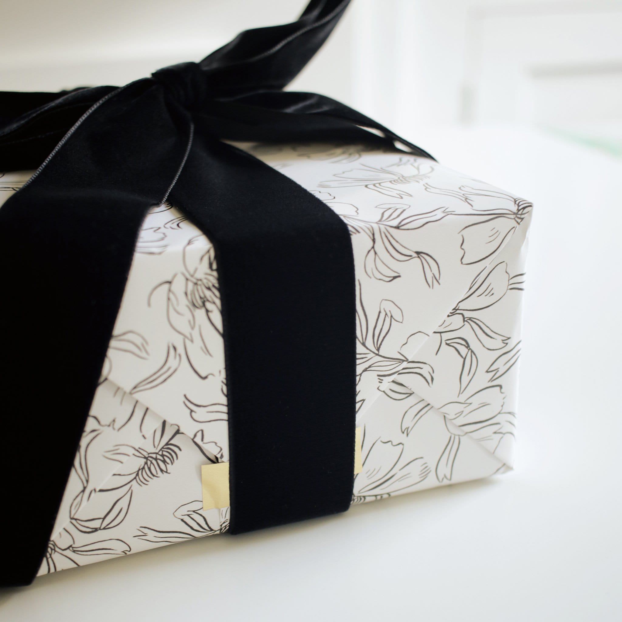 Black Floral Wrapping Paper Sheet