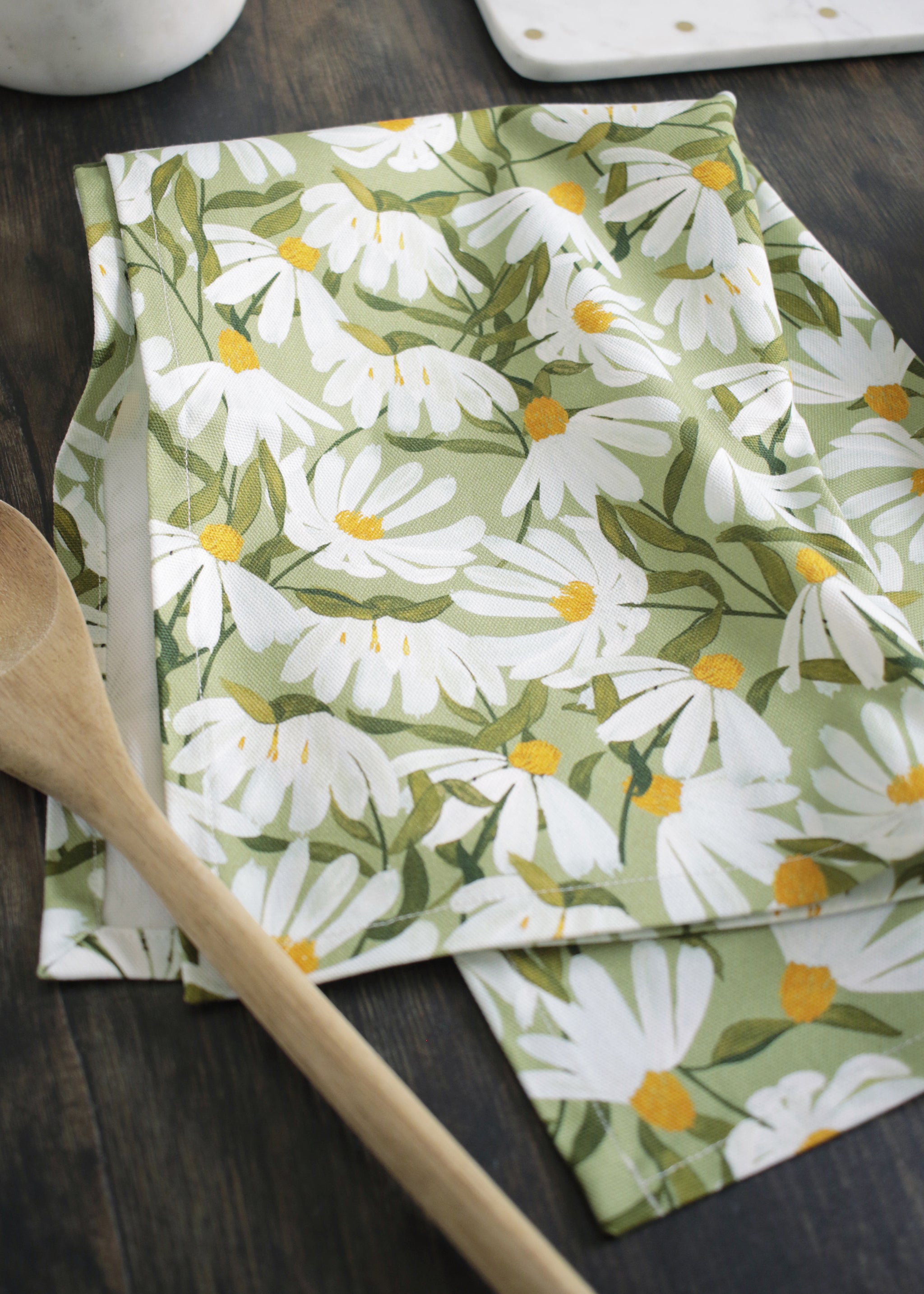 Green Daisy Tea Towel