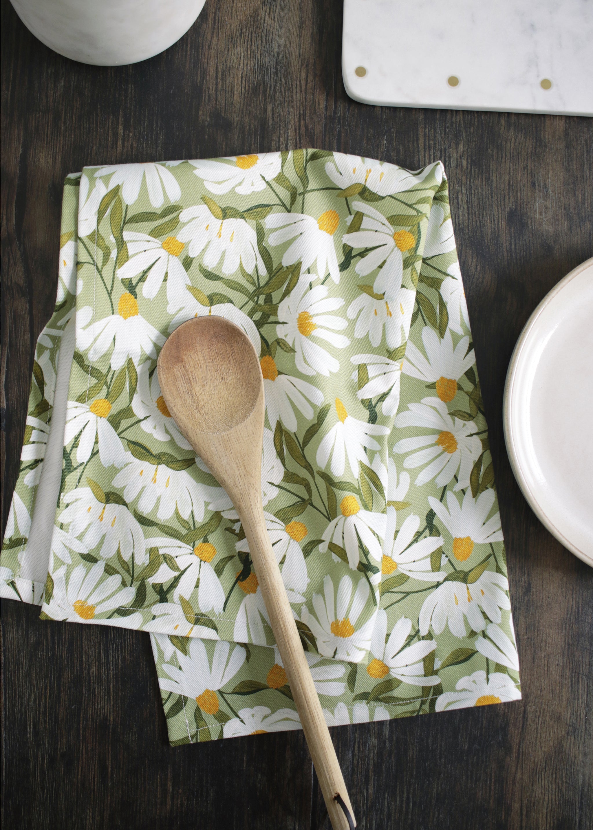 Green Daisy Tea Towel