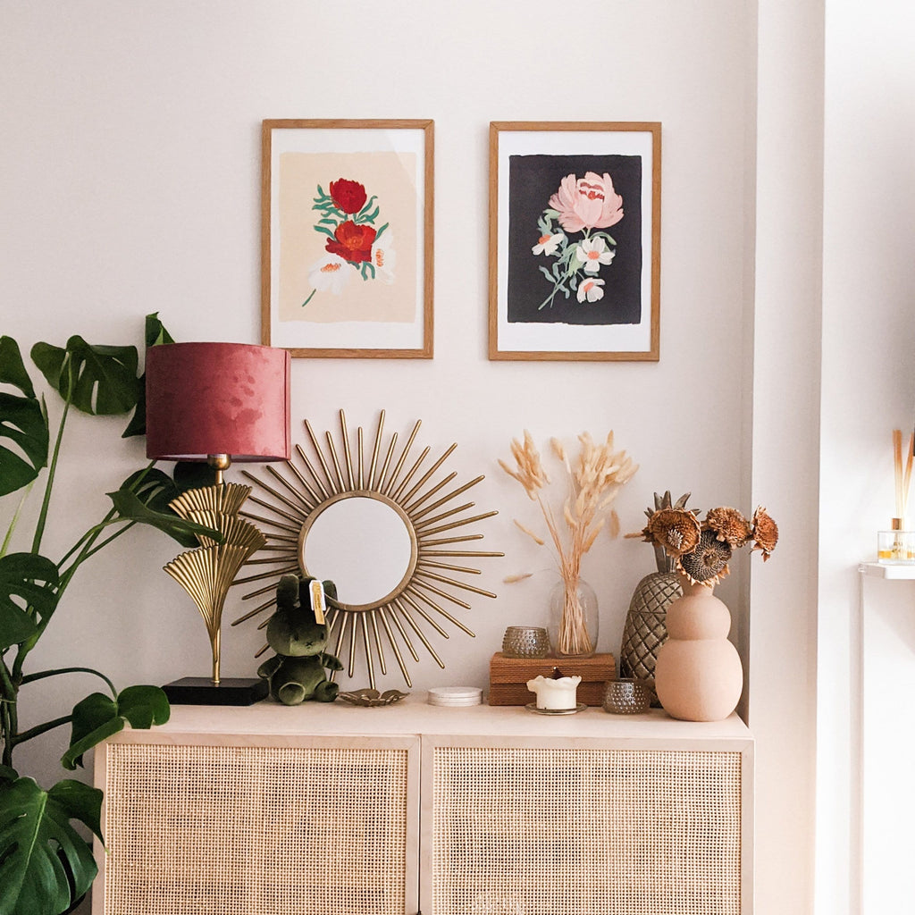 Beige Floral Botanical Art Print - Cosmos