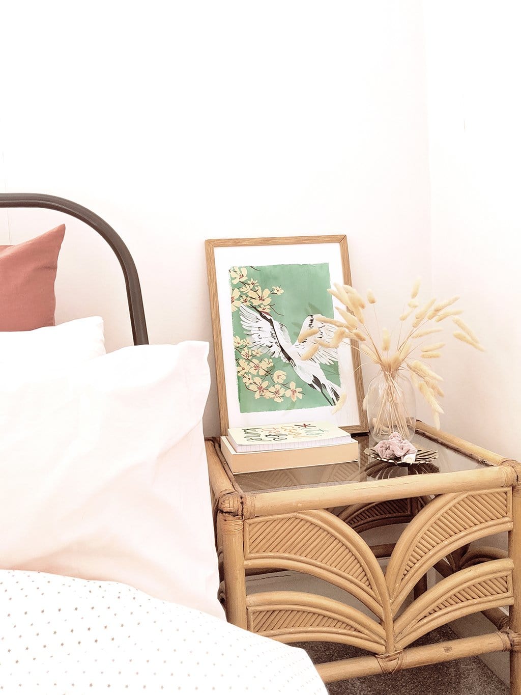 Teal Botanical Japanese Crane Bird Print