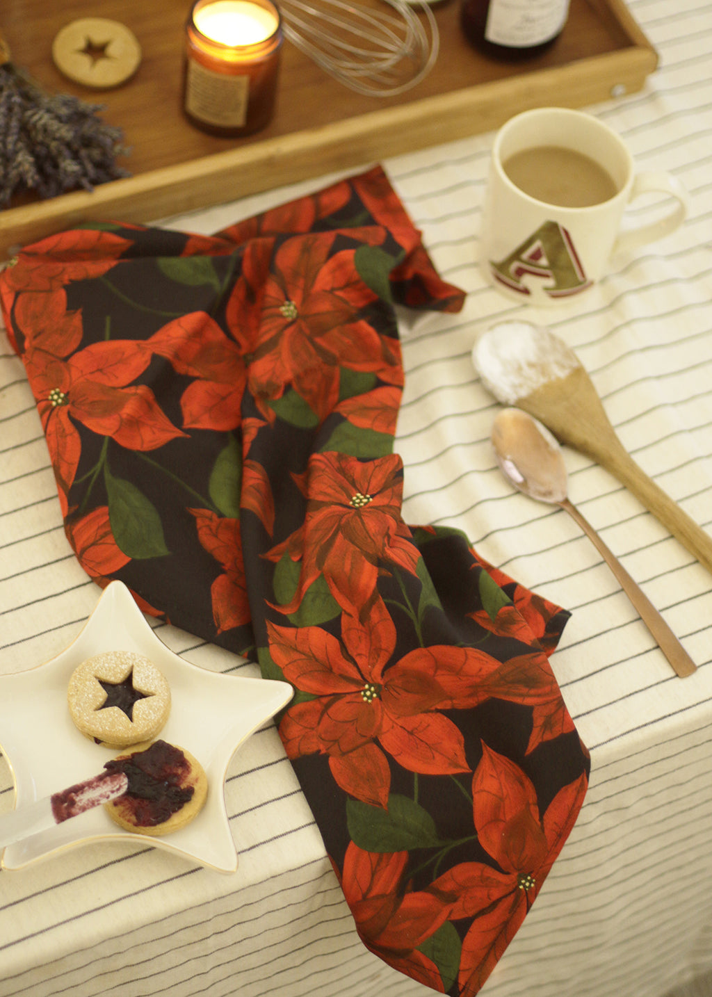 Poinsettia Christmas Flower Tea Towel