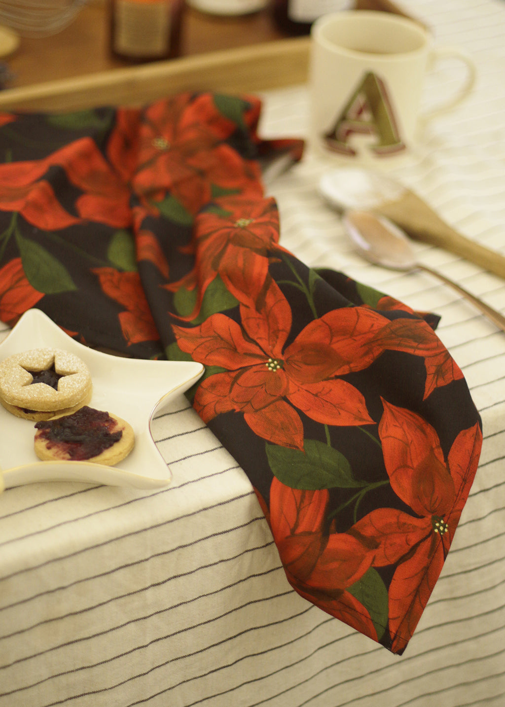 Poinsettia Christmas Flower Tea Towel