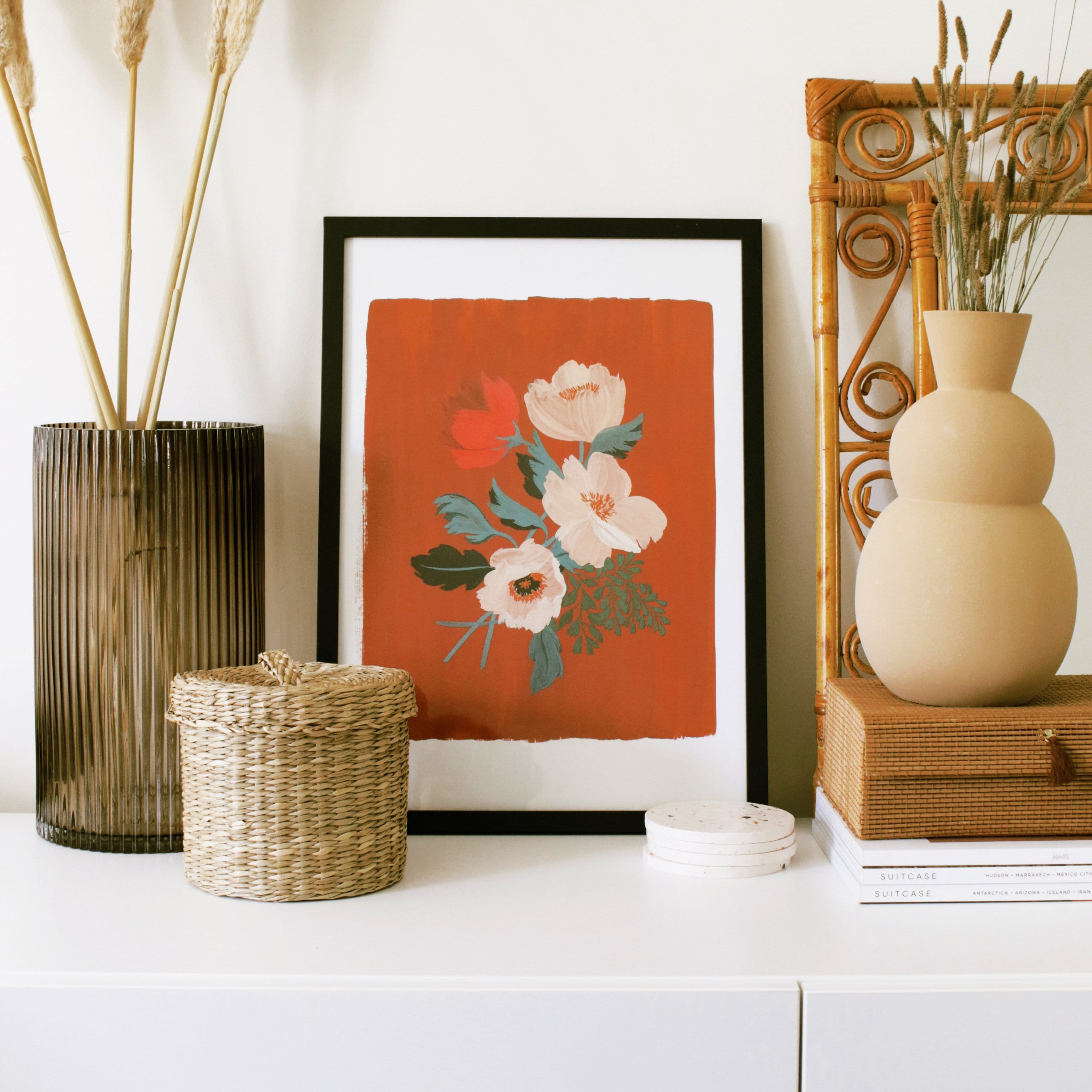 Red Floral Botanical Art Print - Anemone