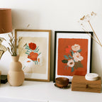 Beige Floral Botanical Art Print - Cosmos