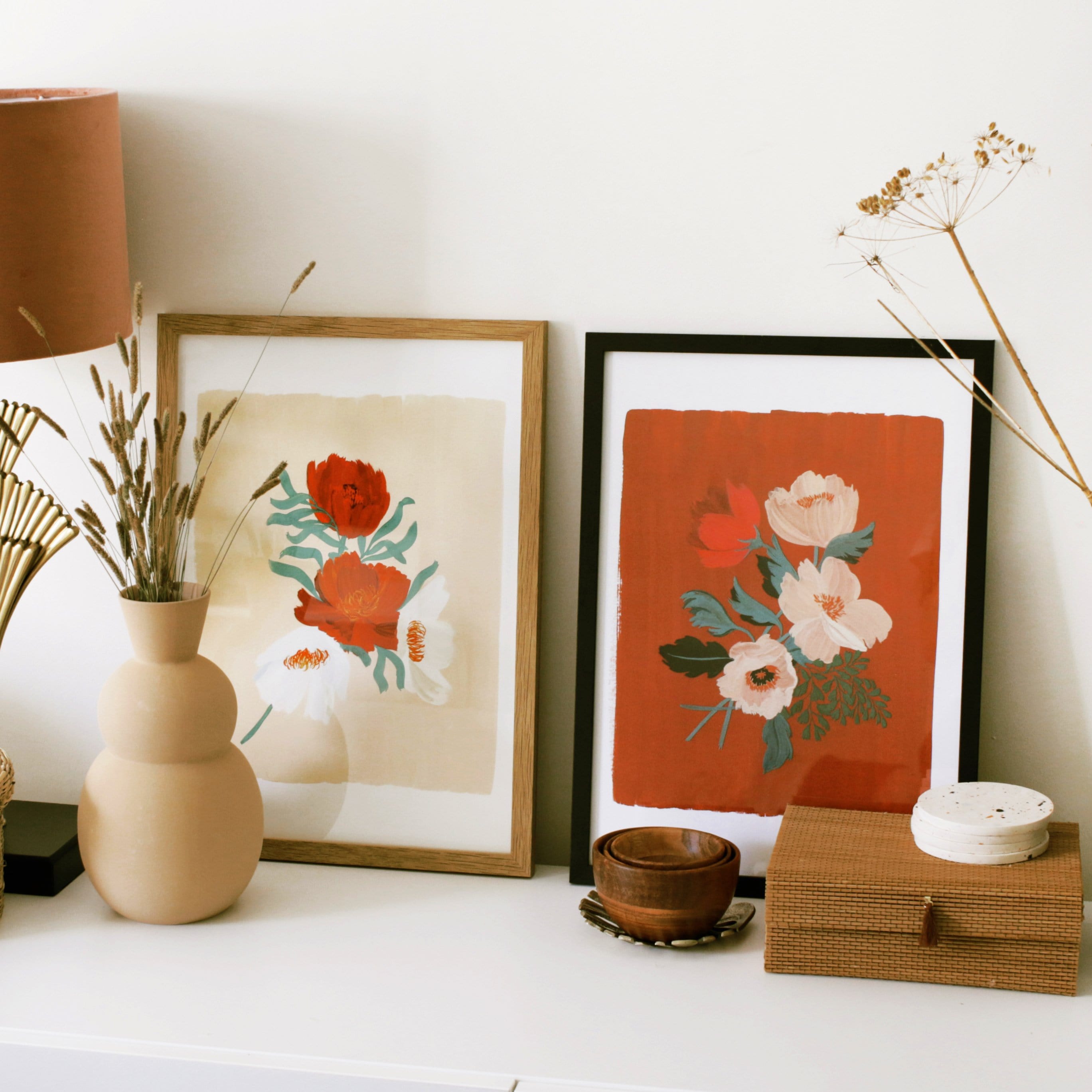 Beige Floral Botanical Art Print - Cosmos