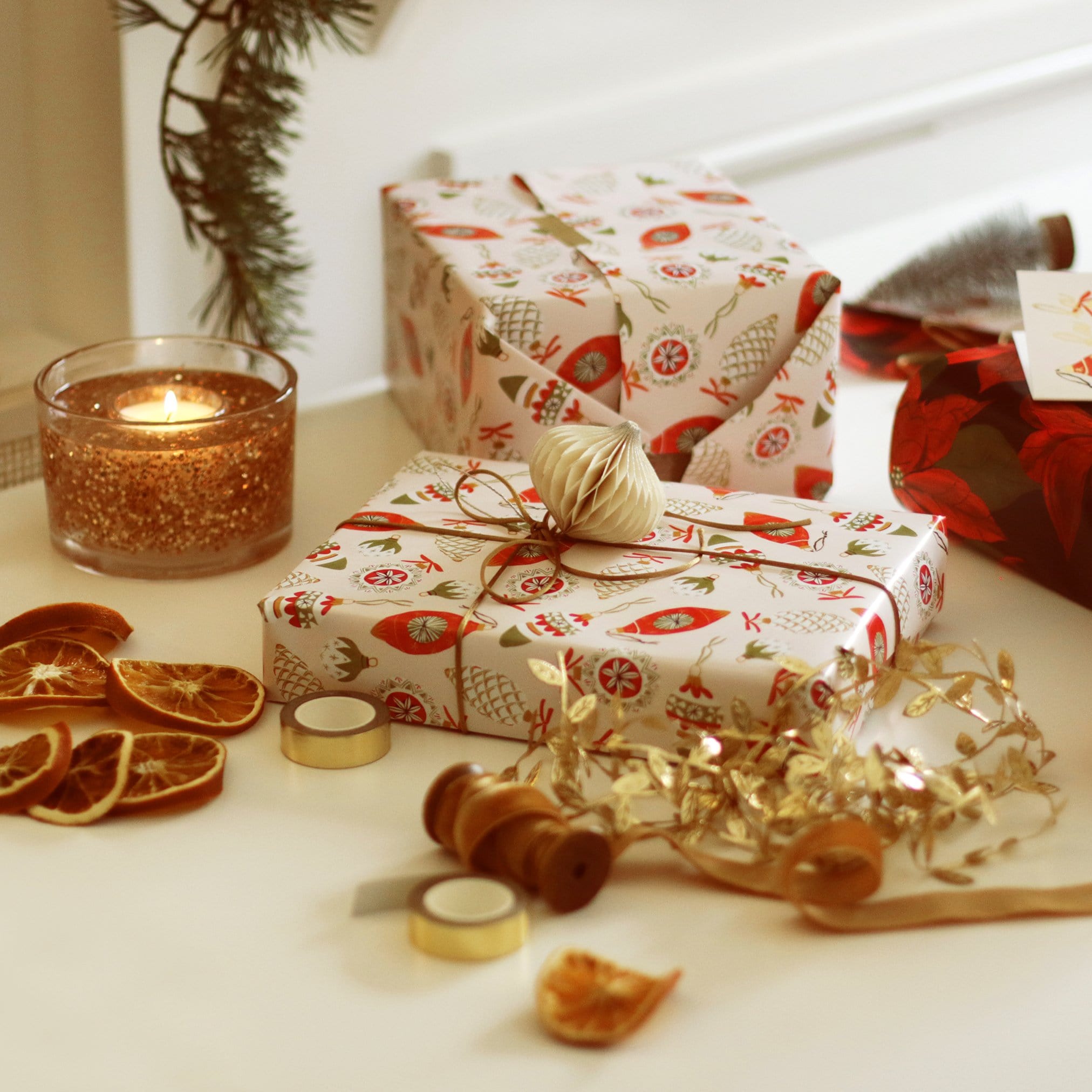 Christmas Baubles Wrapping Paper Sheet