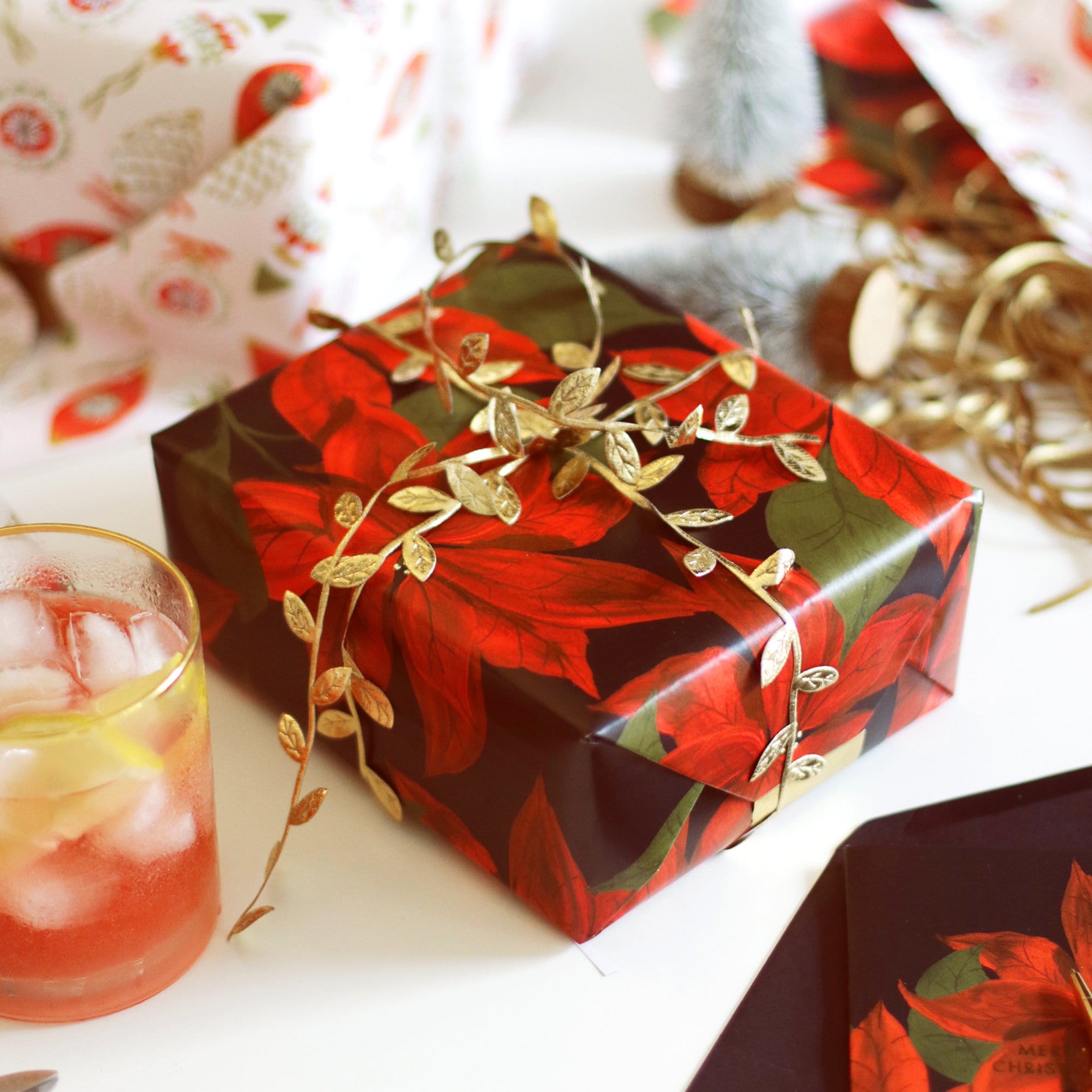 Poinsettia Christmas Wrapping Paper Sheet
