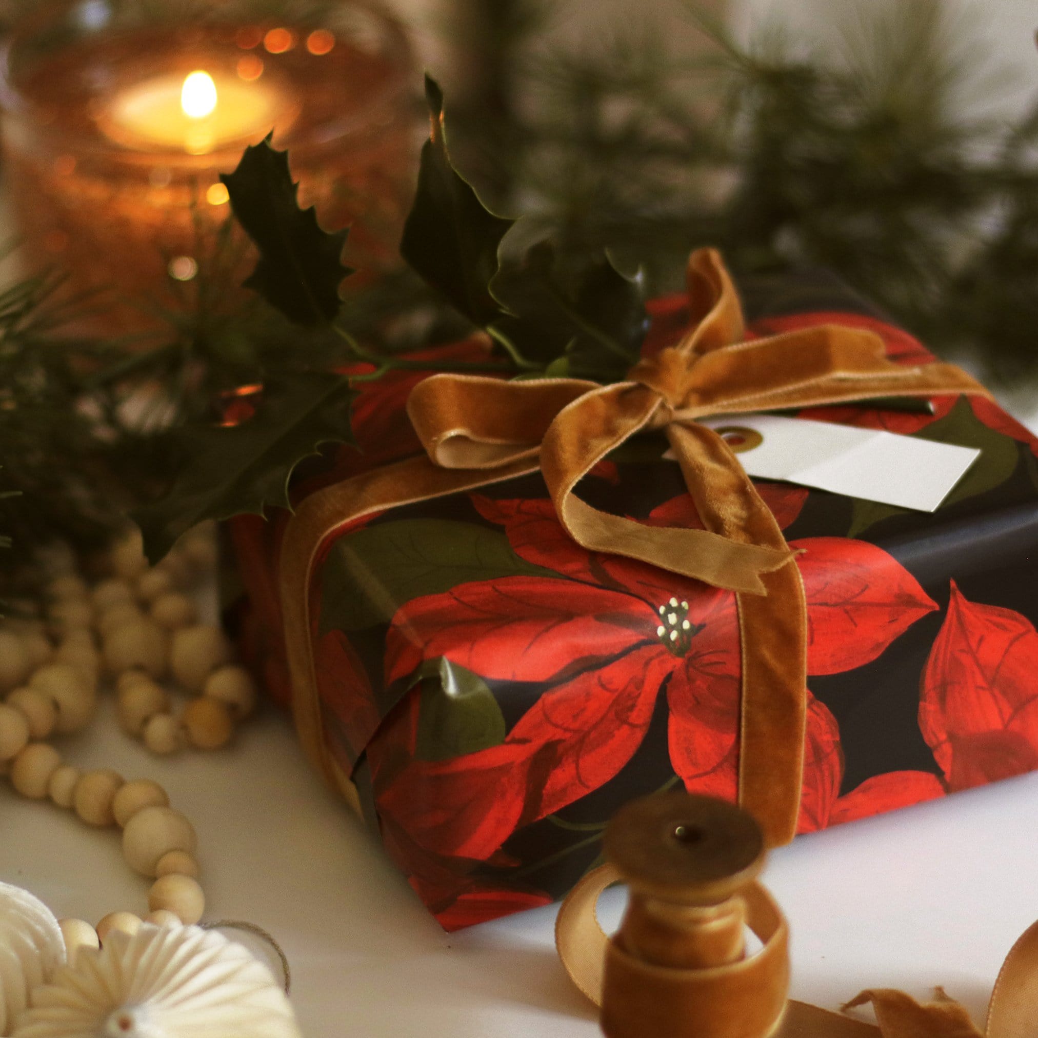 Poinsettia Christmas Wrapping Paper Sheet