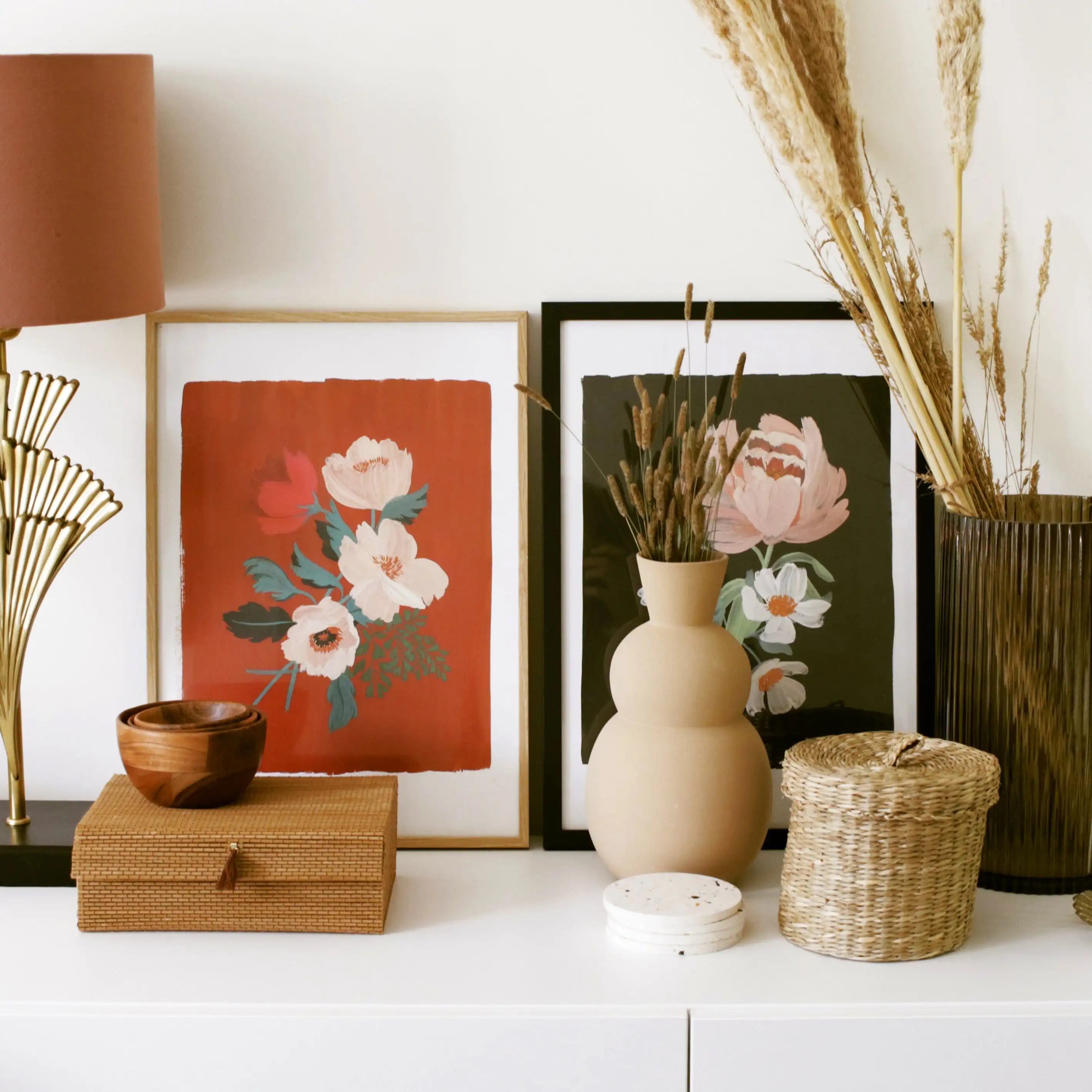 Flower Wall Art Print - Peony, Black (A3 / A4)
