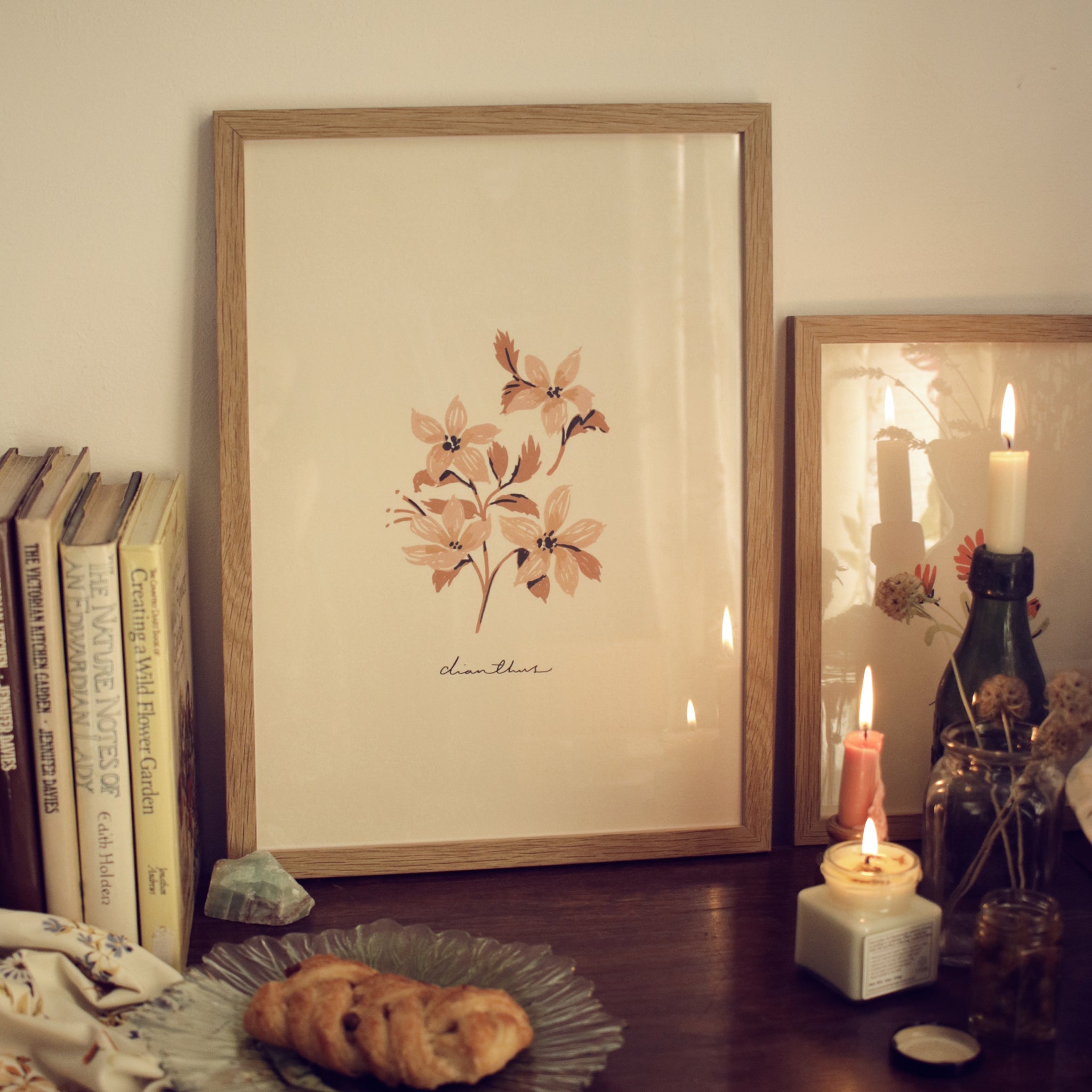 Vintage Flower Art Print - Dianthus
