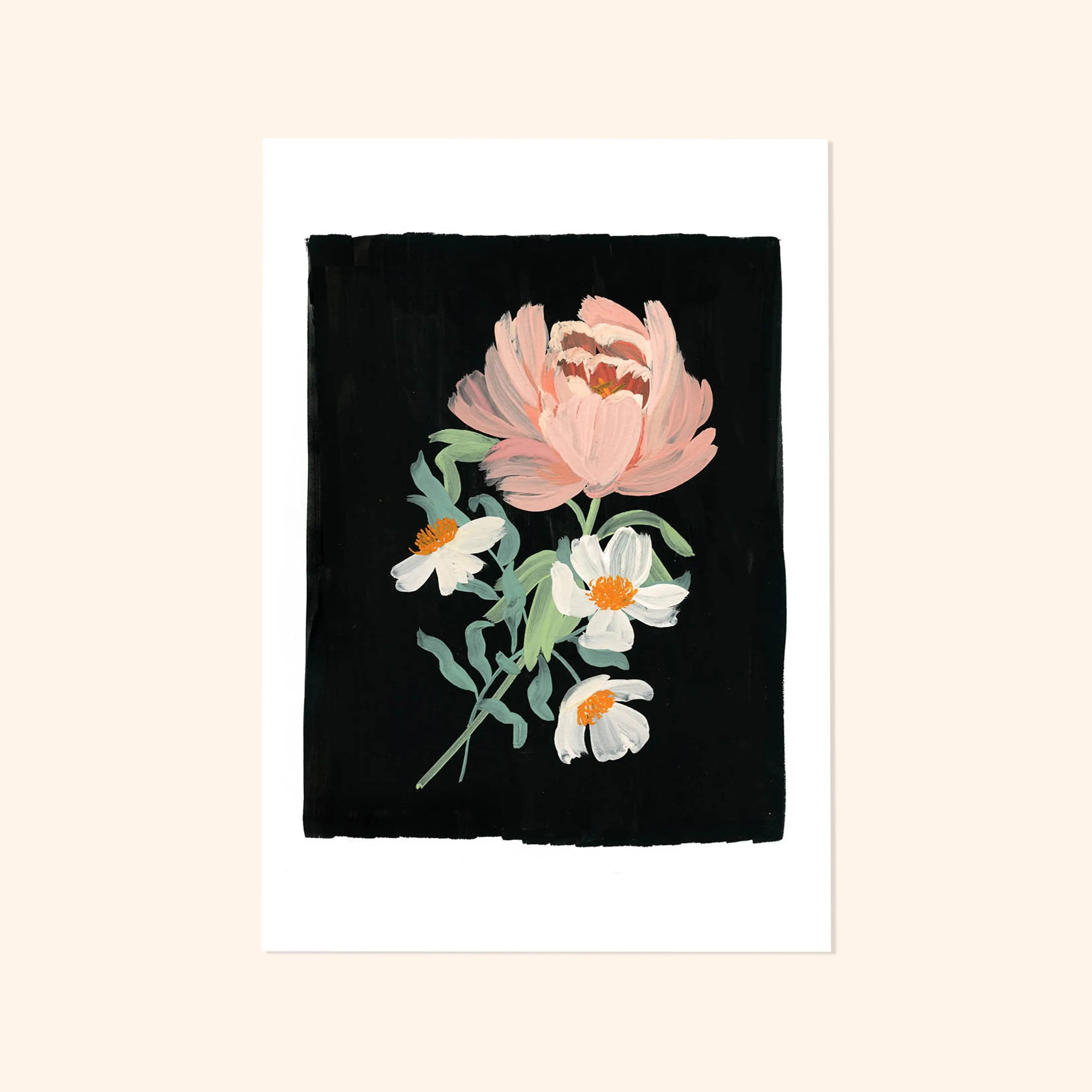Flower Wall Art Print - Peony, Black (A3 / A4)