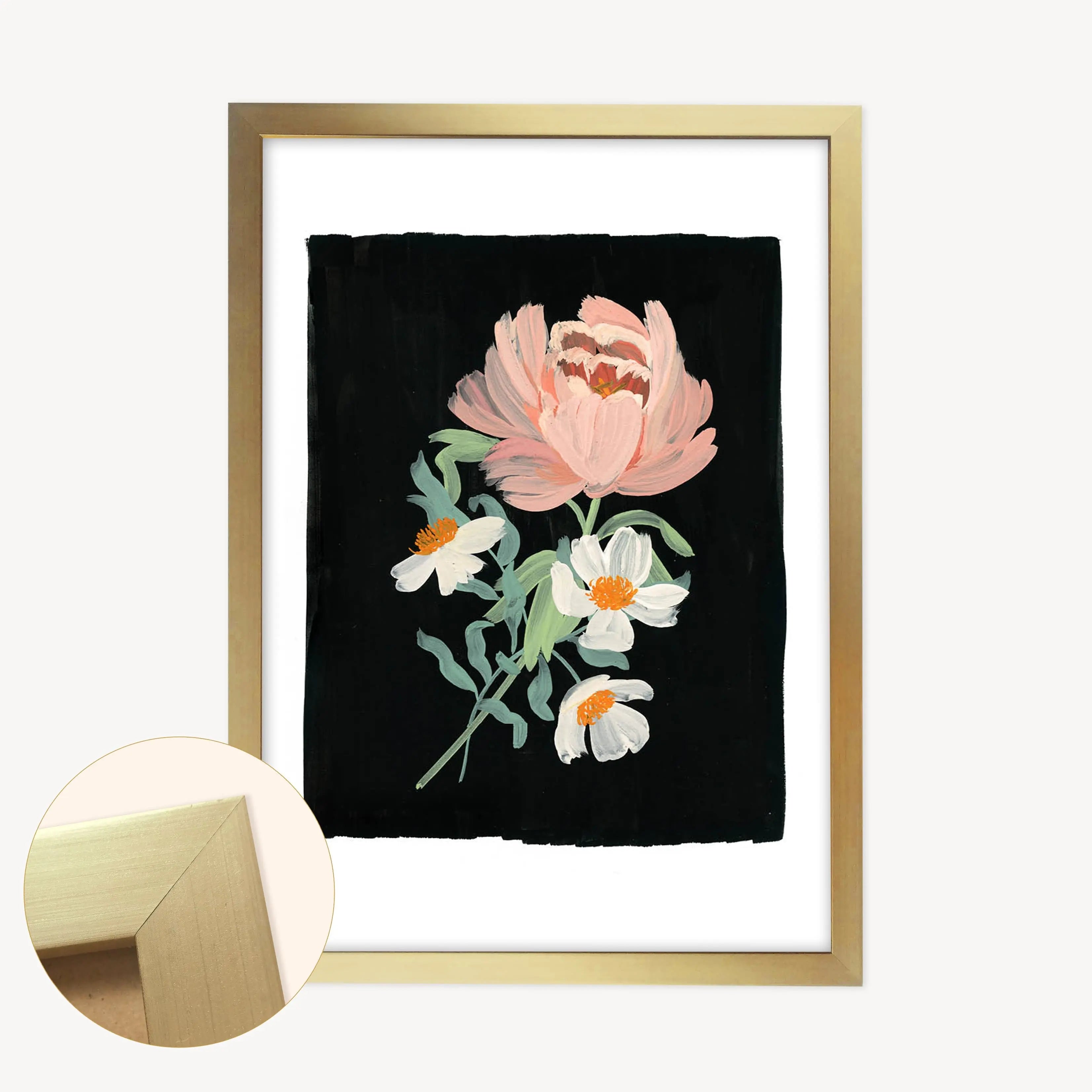 Flower Wall Art Print - Peony, Black (A3 / A4)